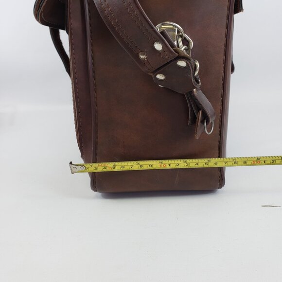 Vintage Brown Leather Hard Side Zipper Drop Front Camera Bag Case 14"X 10"X 7" - Picture 15 of 16